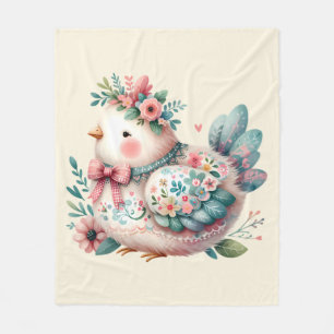 Floral Folk Bird mit Pastel Boho Charm Fleecedecke