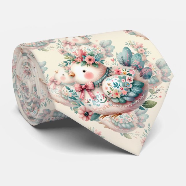 Floral Folk Bird mit Pastel Boho Charm Krawatte (Gerollt)