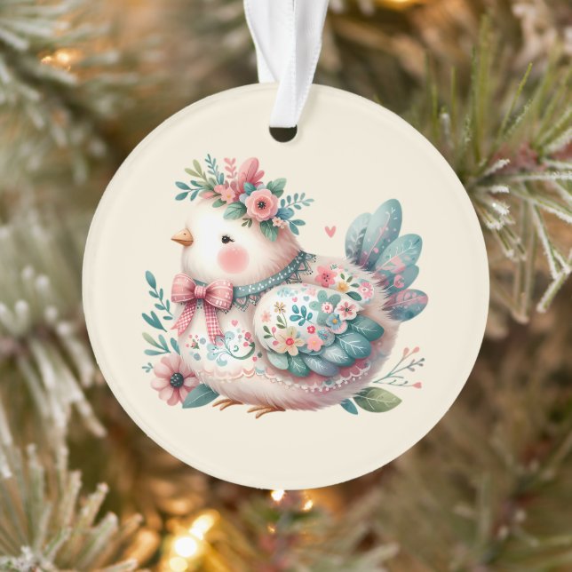 Floral Folk Bird mit Pastel Boho Charm Ornament (Baum)