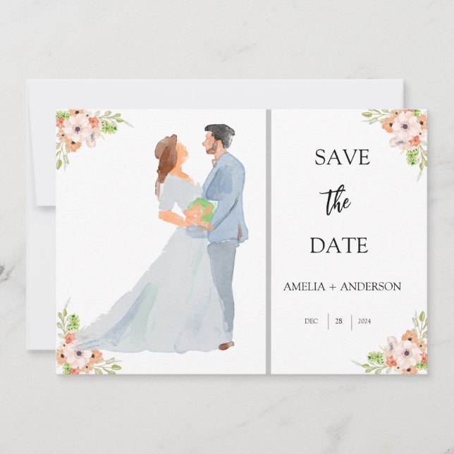 Floral Foto änderbar Save The Date (Vorderseite)