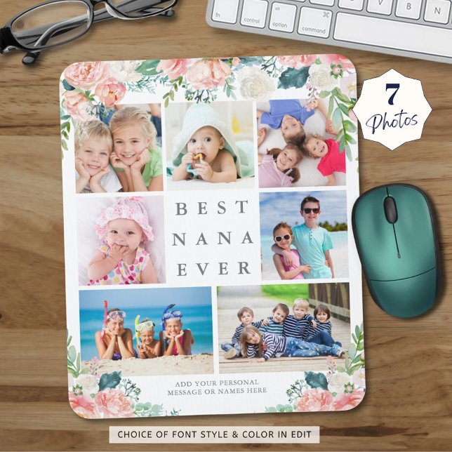 Floral Foto Collage BEST NANA JE Personalisiert Mousepad (Von Creator hochgeladen)
