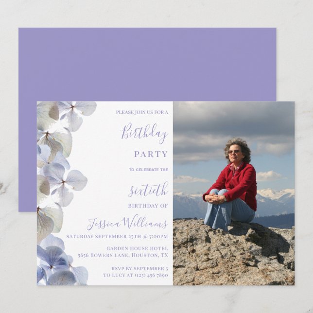 Floral Foto Feminine Geburtstagsparty Einladung (Vorne/Hinten)