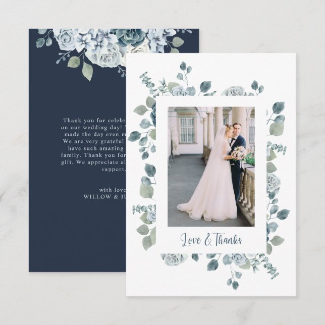 Floral Foto Hochzeit Danke Karte (Vorne/Hinten)