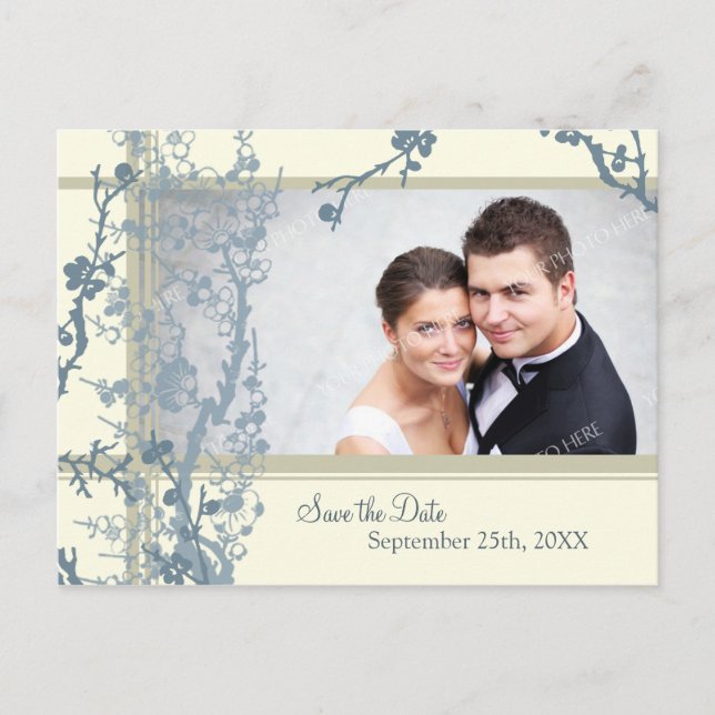 Floral Foto Save the Date Hochzeitskarten Ankündigungspostkarte (Vorderseite)