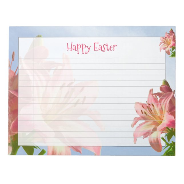 Floral Fotogray Pink Easter Lily Happy Easter Notizblock (Vorderseite)