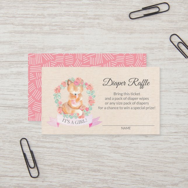 Floral Fox Baby Showdusche Windeln Raffle Ticket (Vorderseite/Rückseite Beispiel)