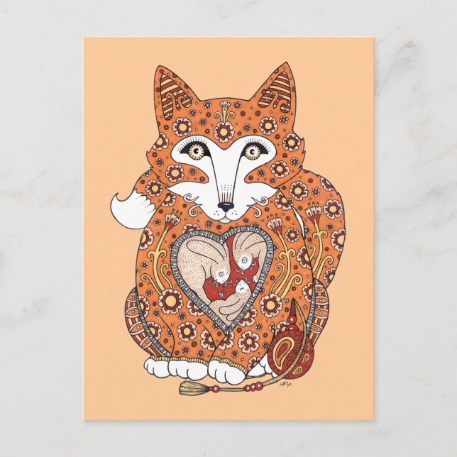 Floral Fox Cub Postcard Postkarte (Vorderseite)