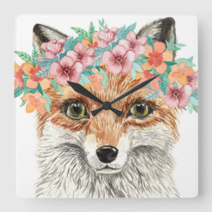Floral Fox Quadratische Wanduhr