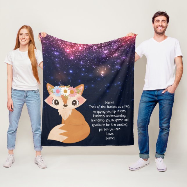 Floral Fox Space Galaxy Hintergrundbild Benutzerde Fleecedecke (Beispiel)