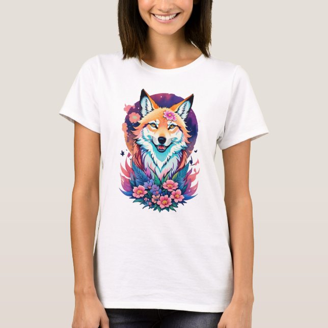 Floral Fox T-Shirt Colorful Cute Fox Graphic (Vorderseite)