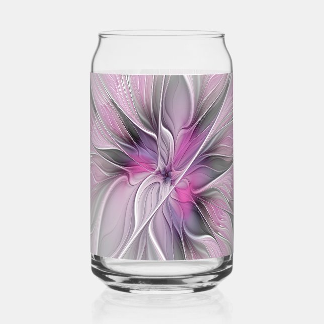 Floral Fractal Modern Abstract Flower Pink Gray Dosenglas (Vorderseite)