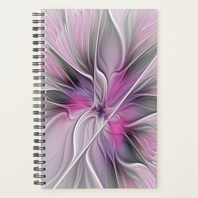 Floral Fractal Modern Abstract Flower Pink Gray Planer (Vorderseite)