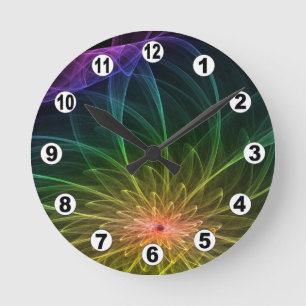 Floral Fractals & fantasy lights / Modern, Elegant Runde Wanduhr