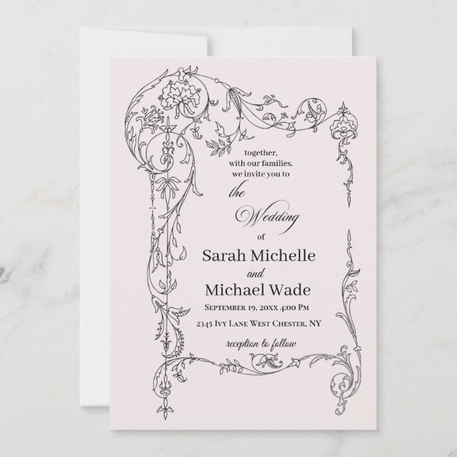 Floral Frame Calligraphy Wedding Invitation Einladung (Vorderseite)