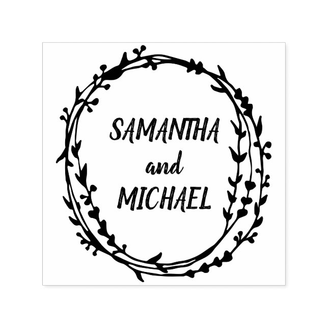 Floral Frame Handgeschriebener neuer Name Weds Permastempel (Design)