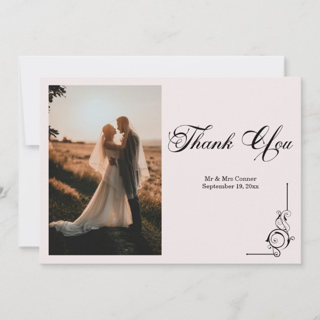 Floral Frame Photo Thank You Card Dankeskarte (Vorderseite)