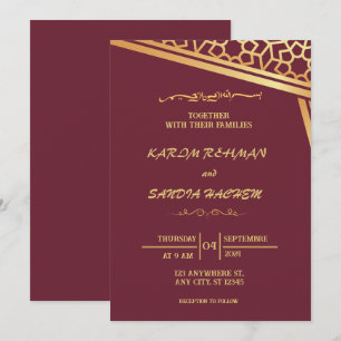 Floral Frame Plum und Gold Islamische Hochzeit Einladung