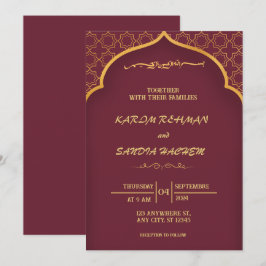 Floral Frame Plum und Gold Islamische Hochzeit Einladung