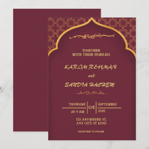 Floral Frame Plum und Gold Islamische Hochzeit Einladung