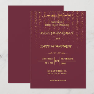 Floral Frame Plum und Gold Islamische Hochzeit Einladung