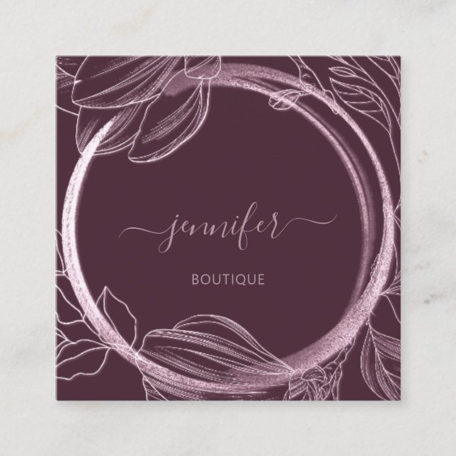 Floral Frame QR Code Logo Berry Marsala Royal Quadratische Visitenkarte (Vorderseite)