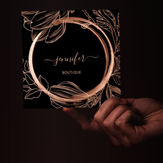 Floral Frame QR Code Logo Black Rose Royal Quadratische Visitenkarte (Von Creator hochgeladen)