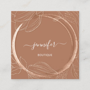 Floral Frame QR Code Logo Rose Gold Online Shop Quadratische Visitenkarte