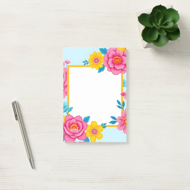 Floral Frame with Vibrant Flowers Post-it Klebezettel (Büro)