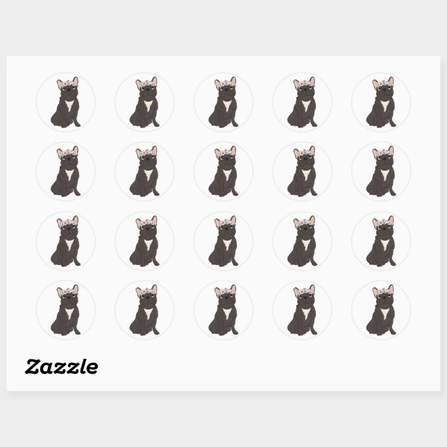 Floral French Bulldog Lovers Black Frenchie Dog Runder Aufkleber (Blatt)