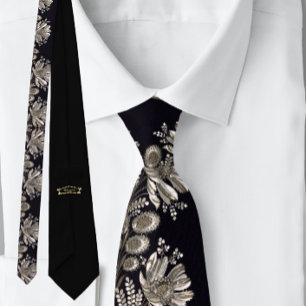 Floral French Vintag Black Silver Krawatte