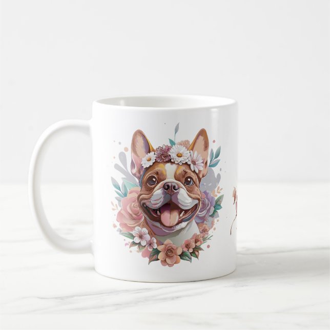 Floral Frenchie niedlich florale Kopf Wasserfarbe Kaffeetasse (Links)