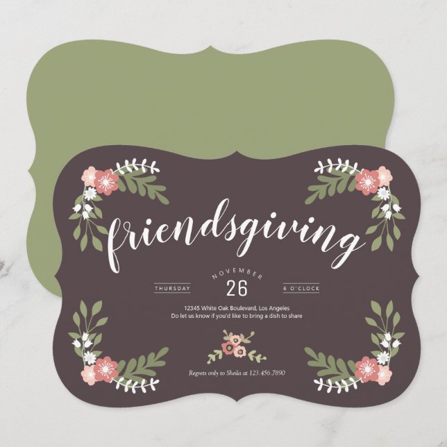 Floral Friendsgiving Holiday Einladung (Vorne/Hinten)