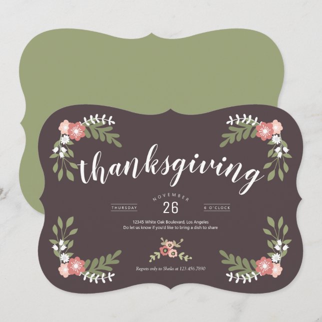 Floral Friendsgiving Holiday Einladung (Vorne/Hinten)