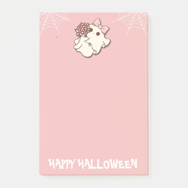 Floral Fright — Ghost with a Bouquet Post-it Klebezettel (Vorderseite)