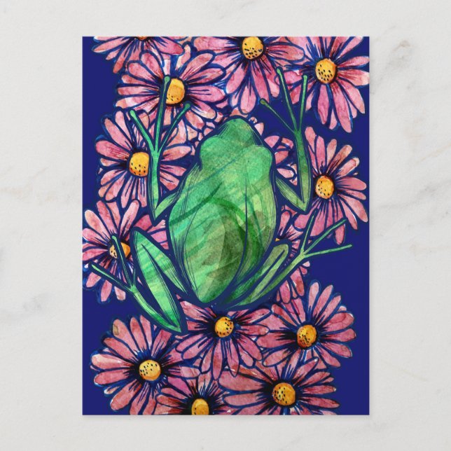 Floral Froggy Green tree Frog Art Daisy Postkarte (Vorderseite)
