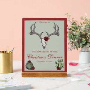 Floral frohe Weihnachten Hirschkopf Schädelkaktus Acrylschild