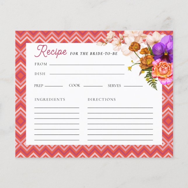 Floral Fuchsia Brautparty Rezept Karte (Vorderseite)