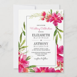 Floral Fuchsia | Grün | Black Stripes Wedding Einladung