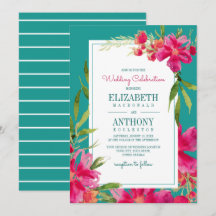 Floral Fuchsia Türkis Wasserfarbenhochzeit