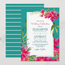 Floral Fuchsia Türkis Wasserfarbenhochzeit Einladung