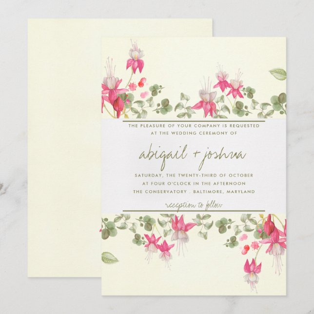 Floral Fuchsias Wedding Einladung (Vorne/Hinten)