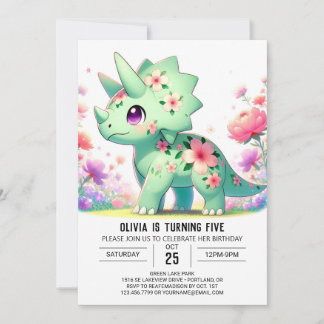 Floral Fun Dinosaur Digital Geburtstag Einladung