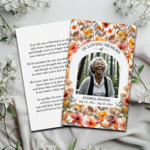Floral Funeral Memorial Photo Prayer Card