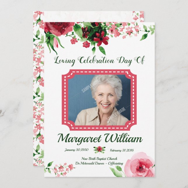 Floral Funeral Program Card Template  Programm (Vorne/Hinten)