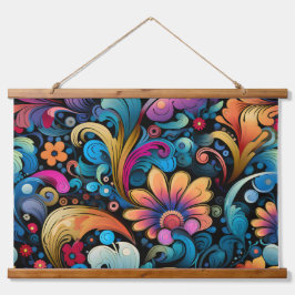 Floral Funkadelic Botanical Wandteppich Mit Holzrahmen