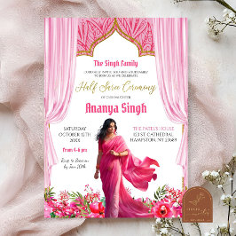 Floral Fuschia Red Half Saree Indian Girl Zeremoni Einladung