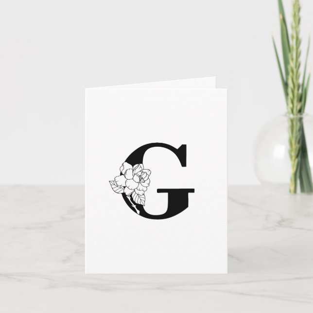 Floral G Monogramm auf weißer Note (Vorderseite)