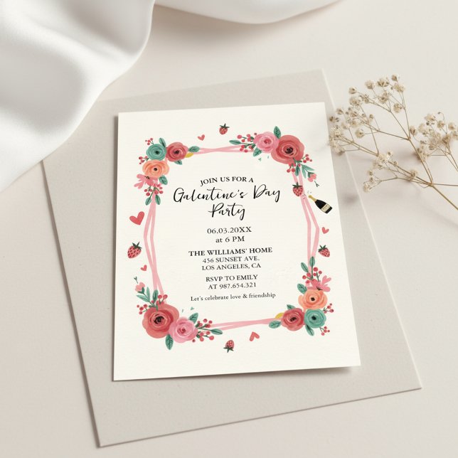 Floral Galentines Day Party Pink Invitation Einladung (Floral Party Invite)