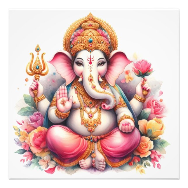 Floral Ganesha Segen Göttliche Kunst Fotodruck (Vorne)