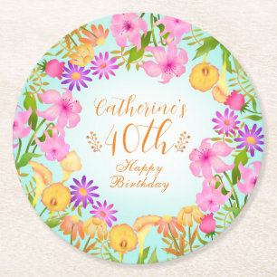 Floral Garden Aqua Runder Pappuntersetzer